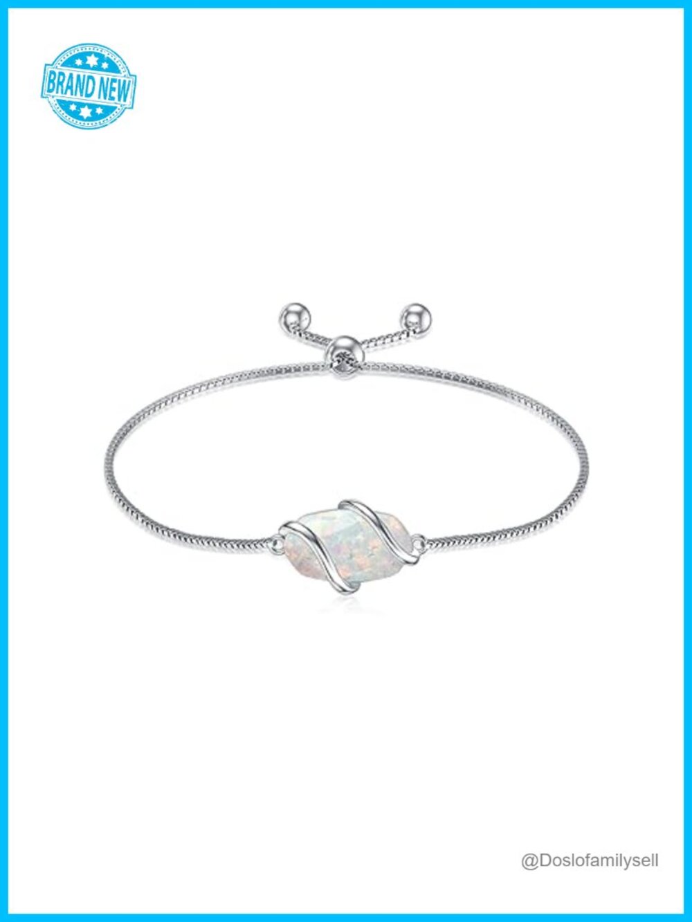 925 Sterling Silver Opal Link Bracelet Adjustable 9 Inch Chain